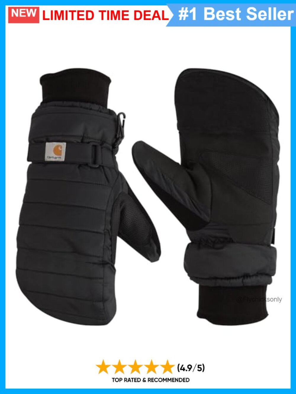 Waterproof Insulated Quilted Knit Cuff Mittens Cold Weather